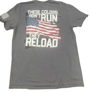 Buck Wear Mens These Colors Dont Run Reload T-Shirt Small Gray American Flag Tee